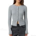Ribbed Slim Button-Up Long Sleeve Cardigan