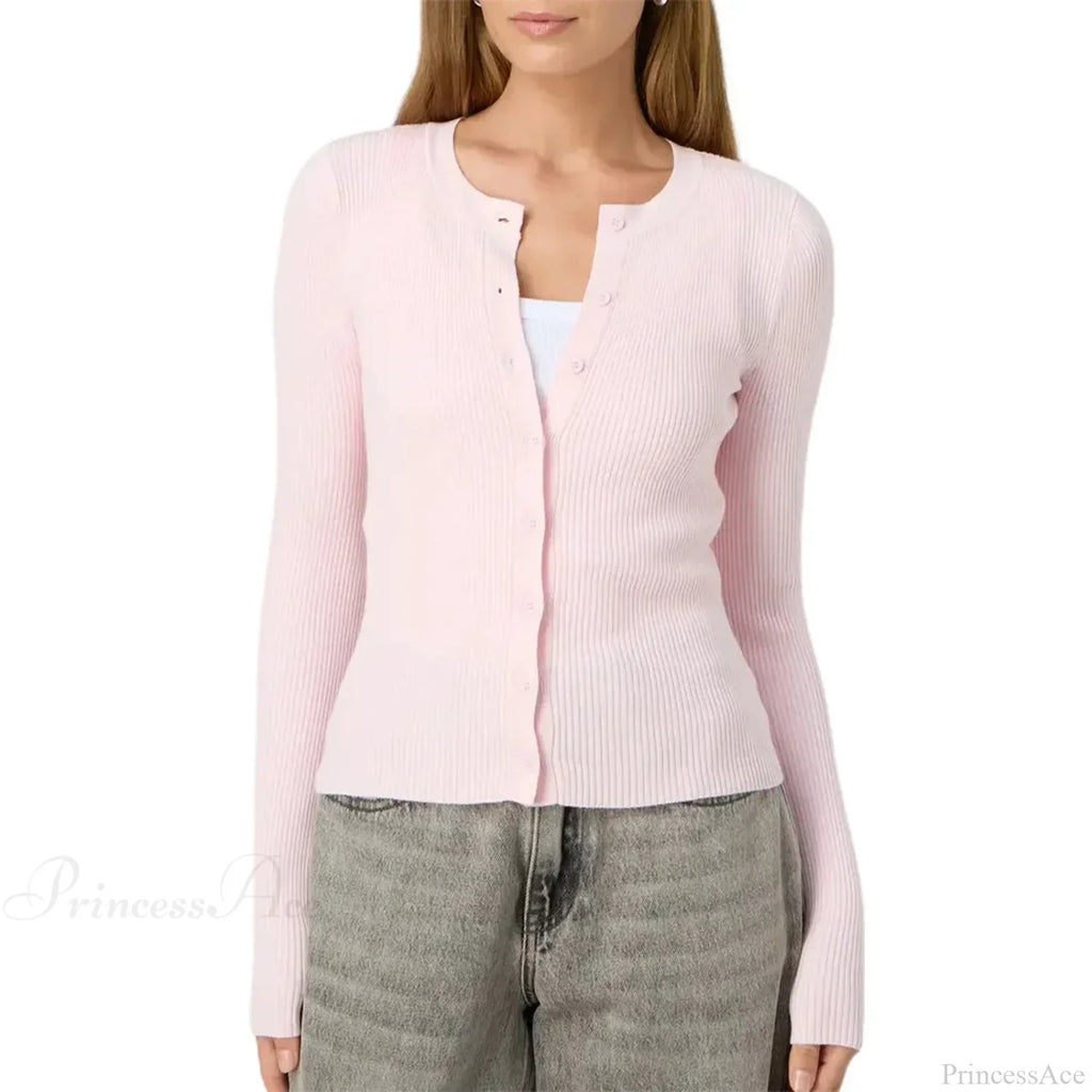 Ribbed Slim Button-Up Long Sleeve Cardigan