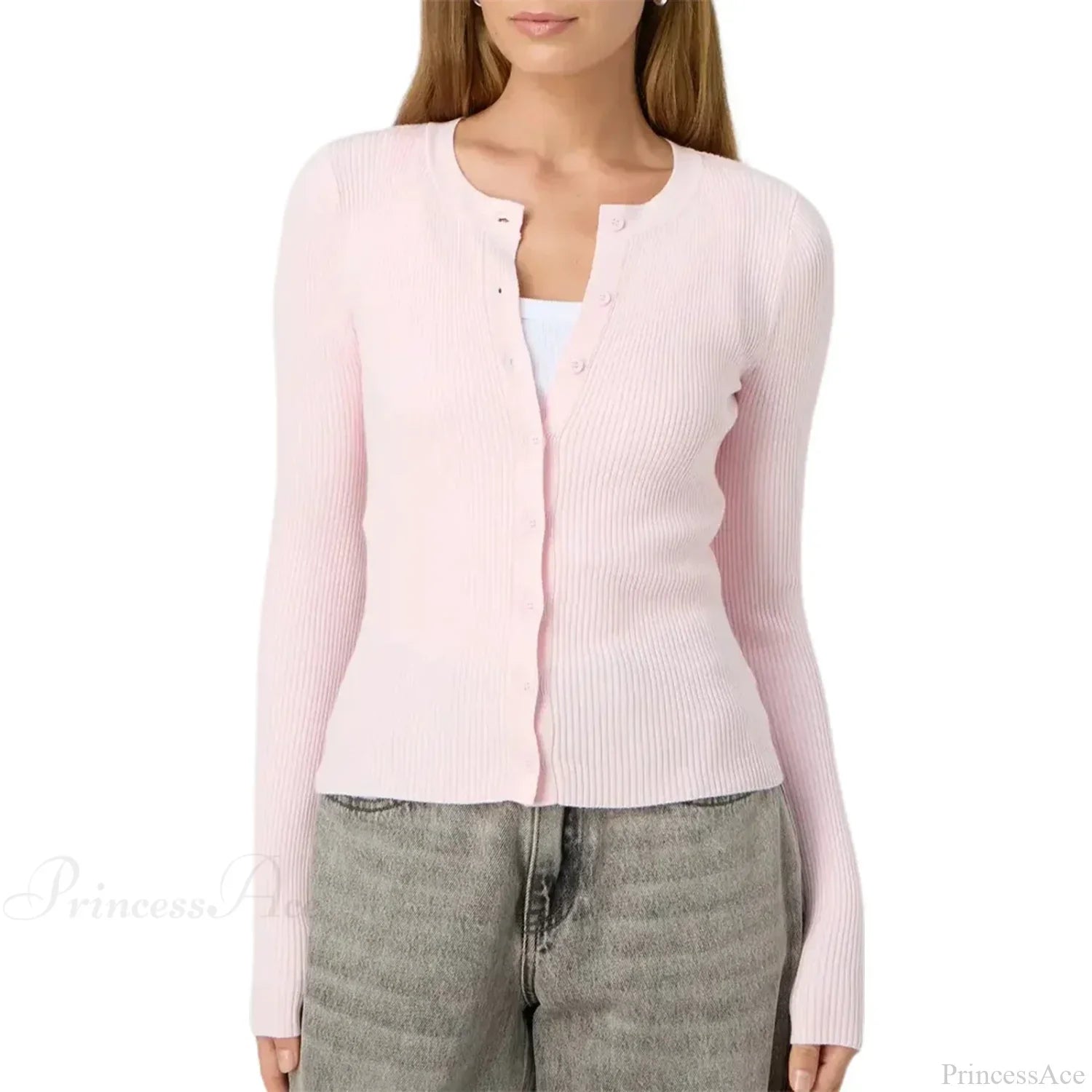 Ribbed Slim Button-Up Long Sleeve Cardigan