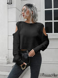 Ribbed Trim Cold-Shoulder Sweater