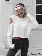 Ribbed Trim Cold-Shoulder Sweater