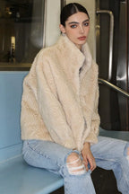 Ribbed Turtleneck Thickened Faux Fur Coat
