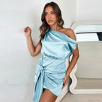 Ribbon Pleated Slim Bodycon Vacation Dress