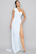 Calen White One Shoulder Split Maxi Dress