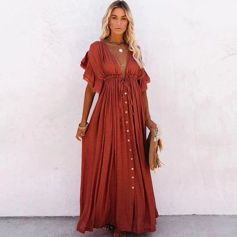 Eva Elevated Red Long Beach Dress Occasion Wear
