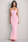 Ursin Pink Stretch Mesh Butterfly Maxi Dress