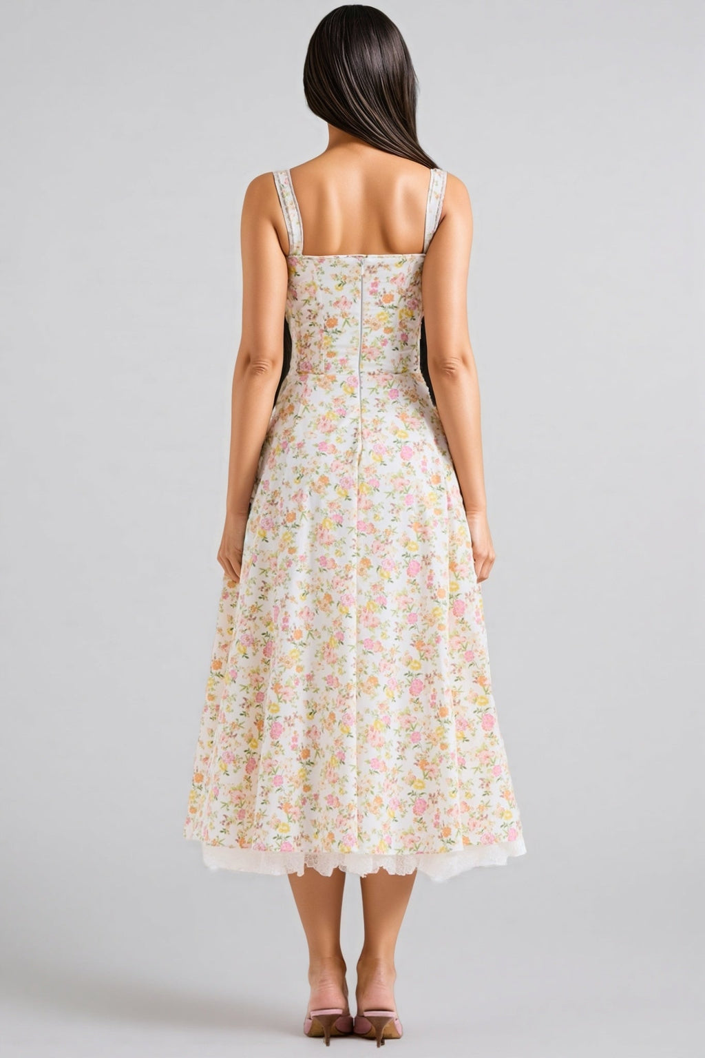 Larkt Meadow Floral Print Cotton Bustier Midi Dress