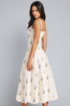 Ariaf Floral Print Cotton Corset Midi Dress