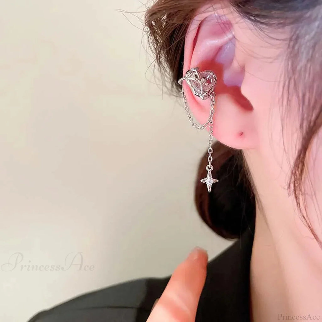 Rose Quartz Heart Celestial Fringe Clip Earring