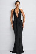 Patricia Black Deep V-Neck Backless Maxi Dress