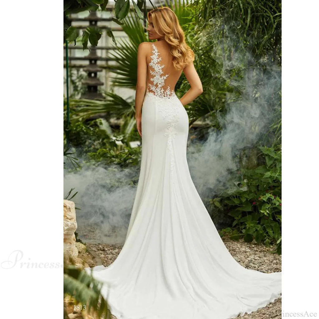 Round Neck Lace Mermaid Bridal Wedding Dress