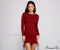 Ruched And Ribbed Knit Graceful Crew Neck Mini Dress
