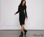 Ruched And Ribbed Knit Graceful Crew Neck Mini Dress