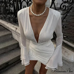 Ruched Chiffon Long Sleeve Wrap Mini Dress
