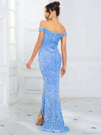 Ruched Off-Shoulder Sequin Party Dress