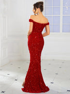 Ruched Off-Shoulder Sequin Party Dress