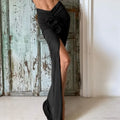 Ruched Split Floral Applique Maxi Skirt