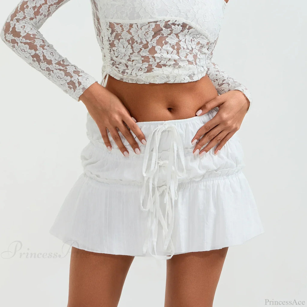 Ruched Tie-Up Front A-Line Skirt