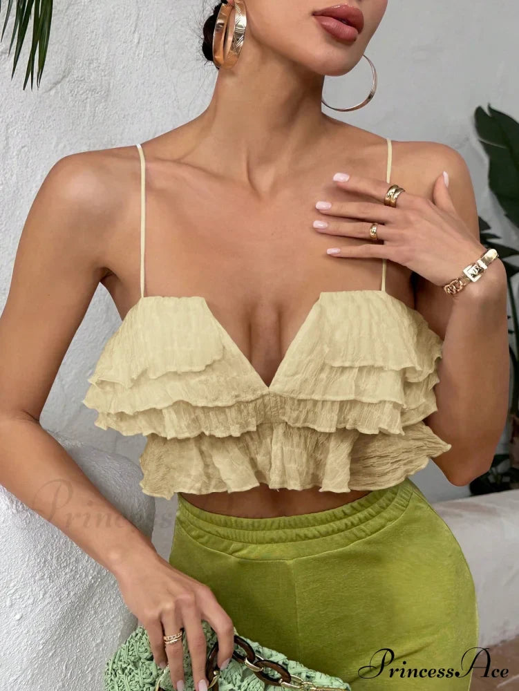 Ruffle Trim Crop Cami Top