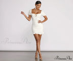 Ruffled Eyelet Puff Charming Sleeve Mini Dress