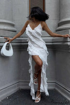 Ruffled Strapless Slit Bodycon Maxi Dress