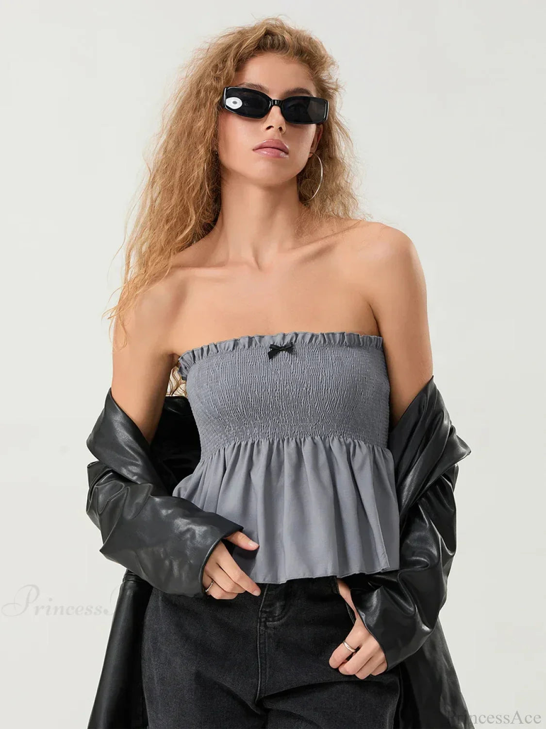 Ruffled Strapless Smocked Flowing Hem Bodydoll Tube Top