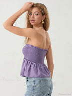 Ruffled Strapless Smocked Flowing Hem Bodydoll Tube Top