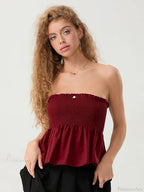 Ruffled Strapless Smocked Flowing Hem Bodydoll Tube Top