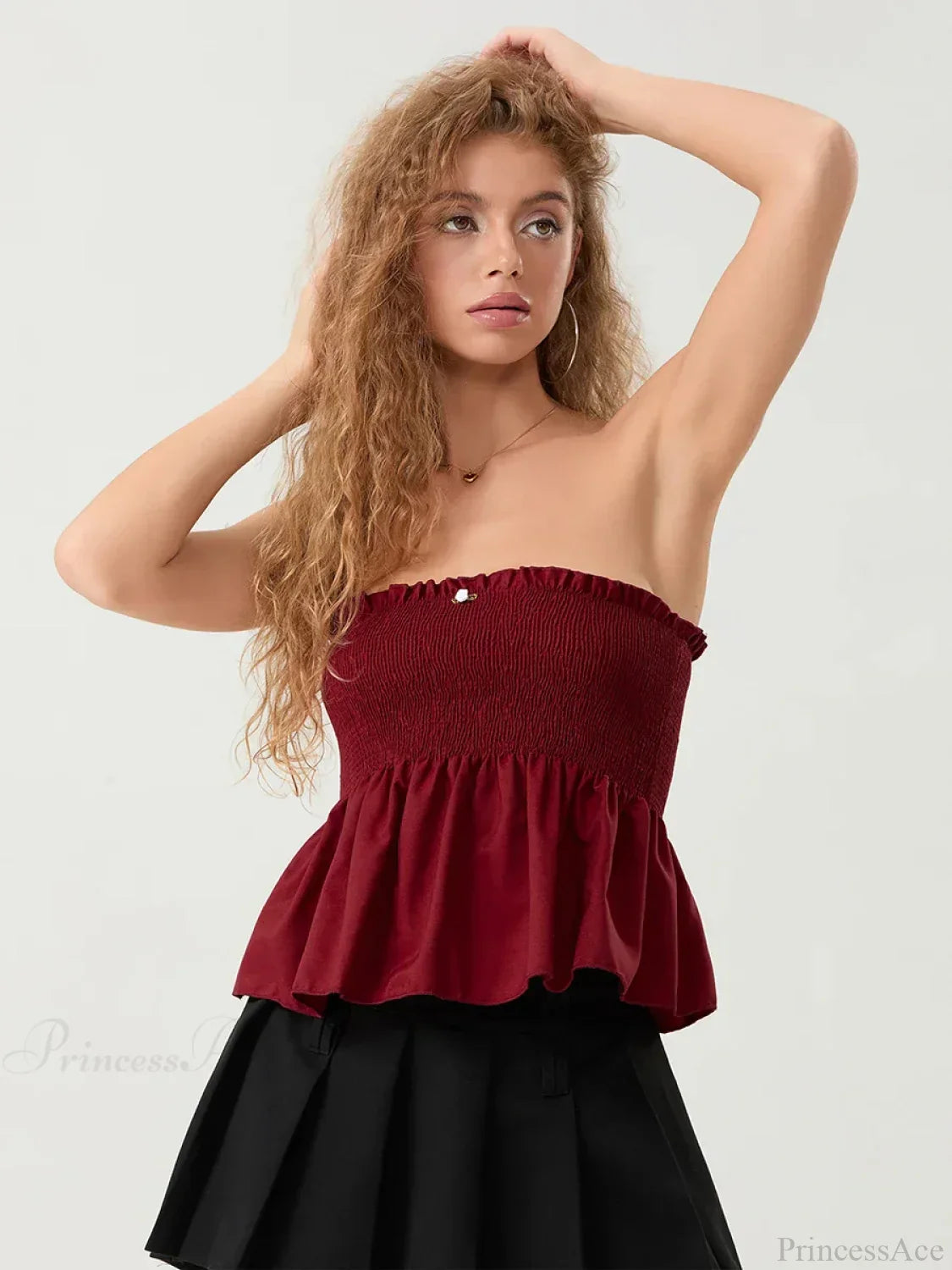 Ruffled Strapless Smocked Flowing Hem Bodydoll Tube Top