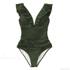 Ruffled V-neck Lace Up Monokini One Piece Set