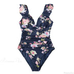 Ruffled V-neck Lace Up Monokini One Piece Set