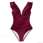 Ruffled V-neck Lace Up Monokini One Piece Set