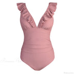 Ruffled V-neck Lace Up Monokini One Piece Set