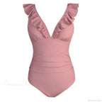 Ruffled V-neck Lace Up One Piece Set