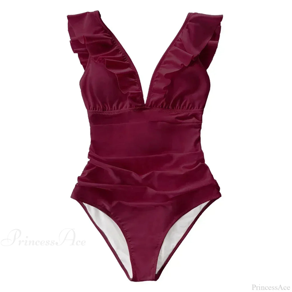 Ruffled V-neck Lace Up One Piece Set