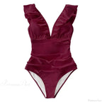 Ruffled V-neck Lace Up One Piece Set
