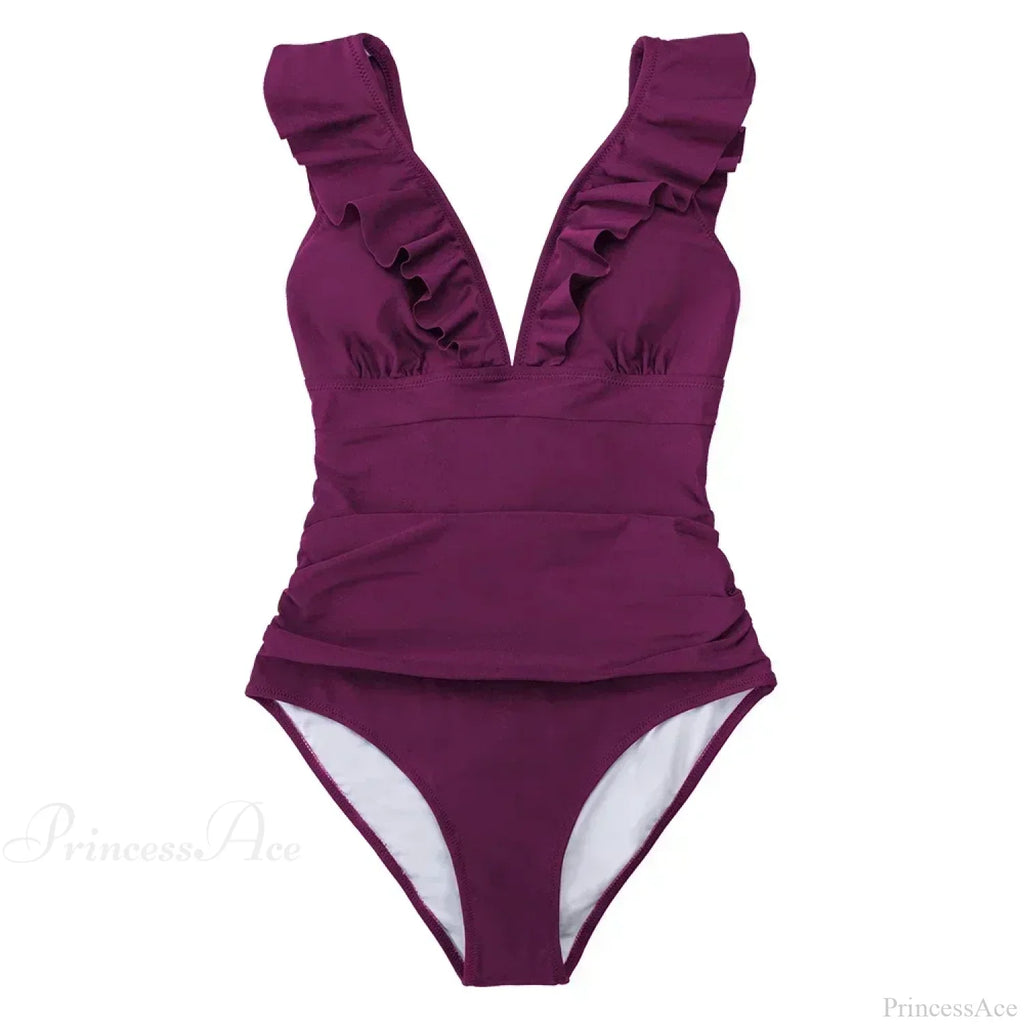 Ruffled V-neck Lace Up One Piece Set