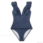 Ruffled V-neck Lace Up One Piece Set