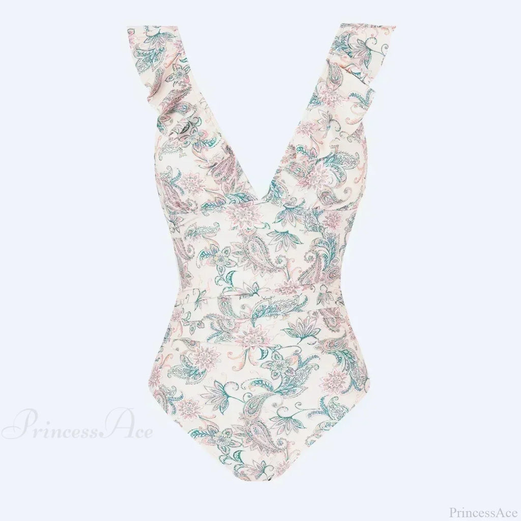 Ruffled V-neck Lace Up One Piece Set