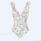 Ruffled V-neck Lace Up One Piece Set