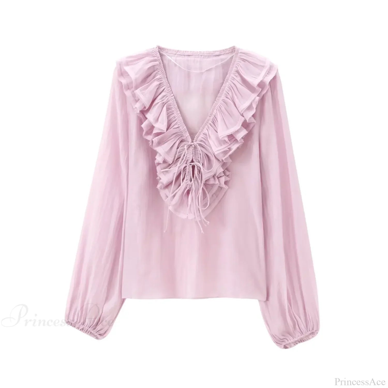 Ruffles Deep V-Neck Lace-Up Loose Oversize Boho Blouse