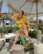 Ruffles Flower Print Skirt Two Piece Set