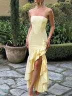 Ruffles High Split Maxi Vacation Dress