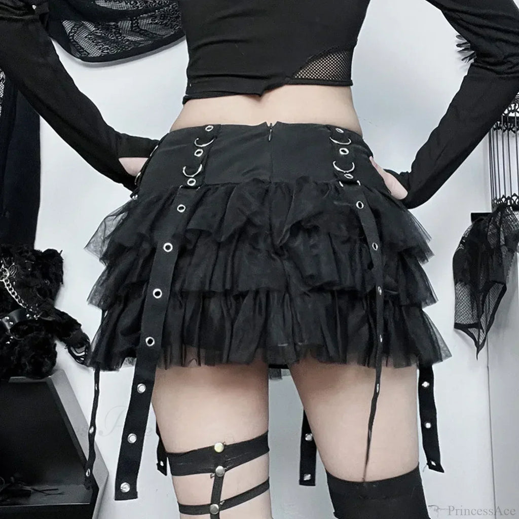 Ruffles Mesh Splice A-line Skirt