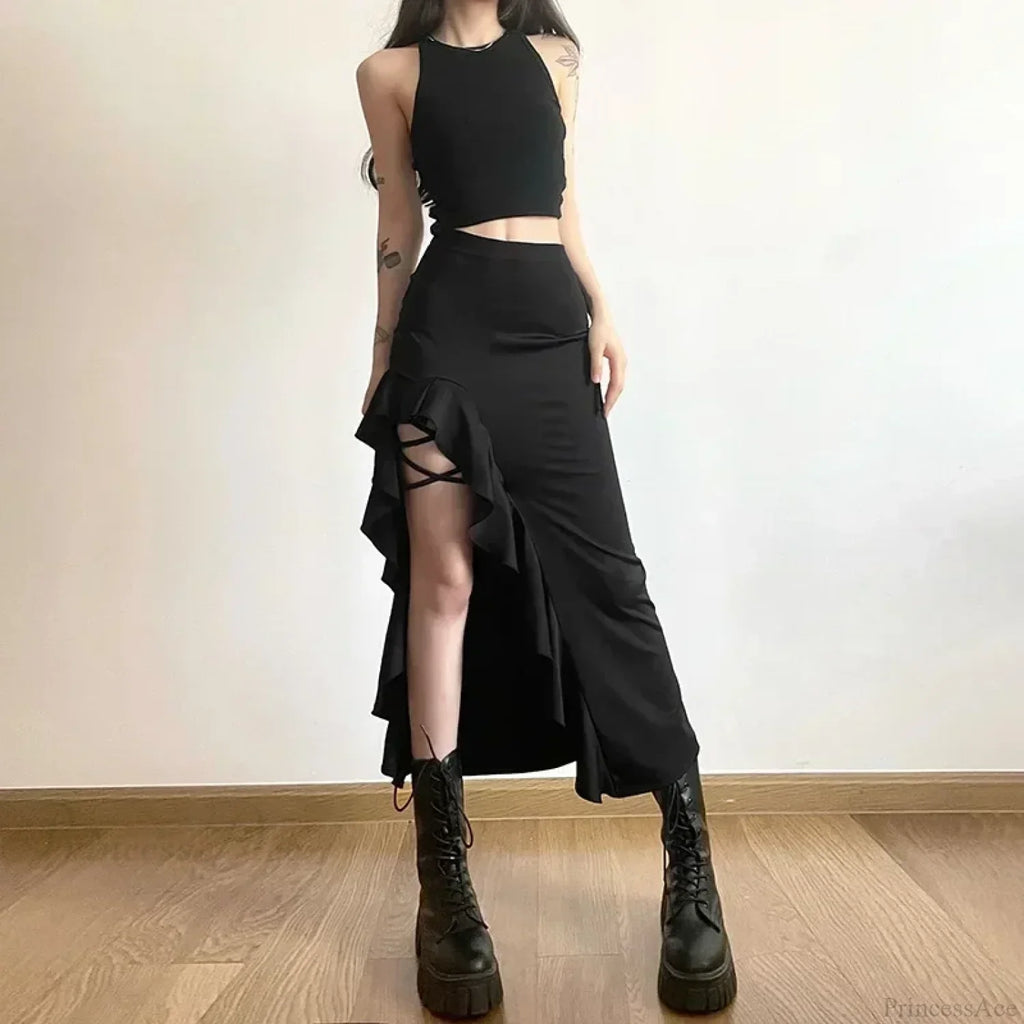 Ruffles Split A-line Party Skirt