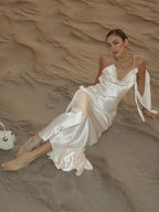 Ribbon Silk Sling  Backless Long Dresses