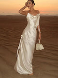 Ribbon Silk Sling  Backless Long Dresses