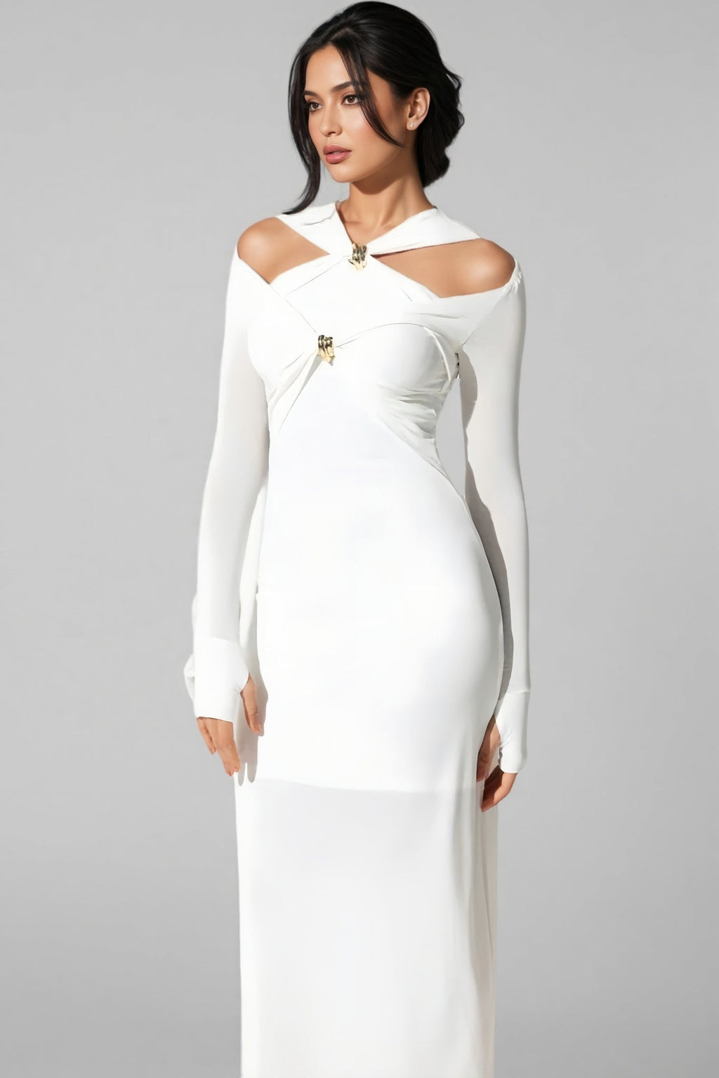Solid Colour Strappy Maxi Dress-White
