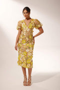 Tania Minimalist V Neck Floral Midi Dress Boutique Collection