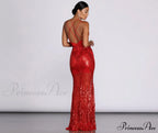 Salma Formal Sequin Charming Scroll Print Dress
